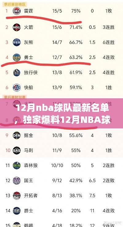 独家爆料，12月NBA球队最新名单全解析及心仪球队上榜盘点
