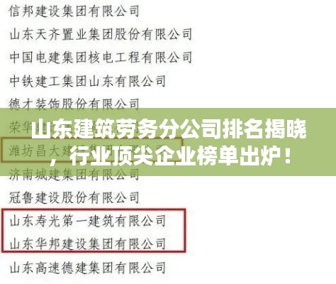山东建筑劳务分公司排名揭晓，行业顶尖企业榜单出炉！