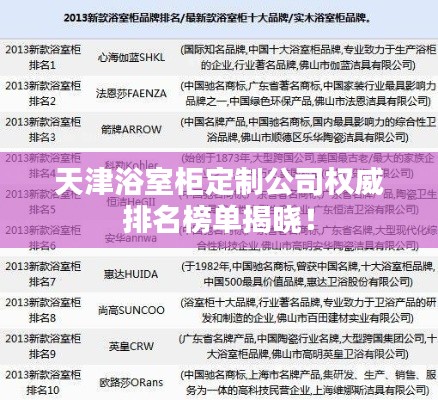 天津浴室柜定制公司权威排名榜单揭晓！